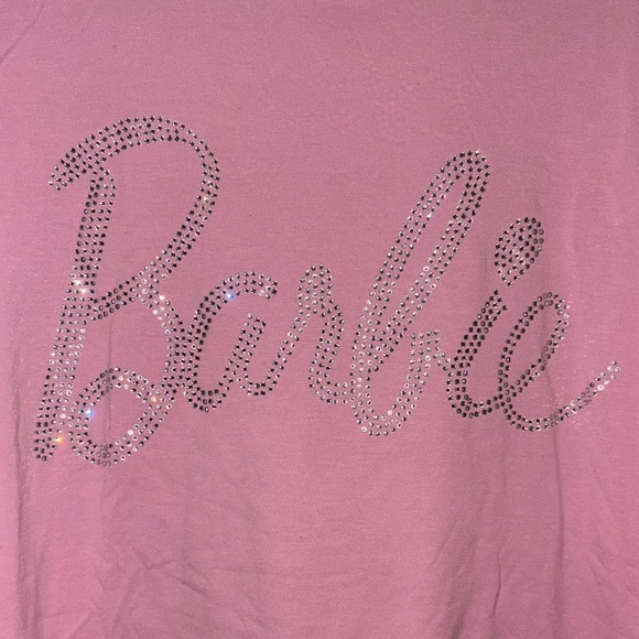 Barbie Pink Glitter Logo Tee Rhinestone 14 - Picture 2 of 4